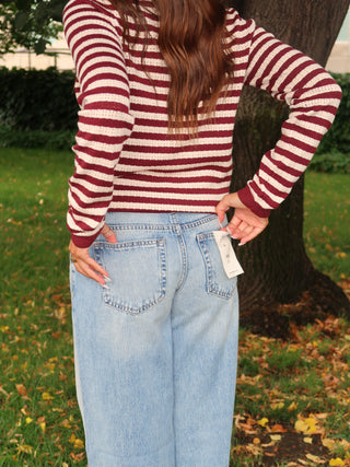 Burgundy Striped Long Sleeve Sweater