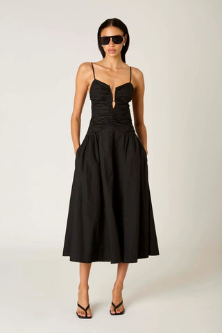 Black Ruched Midi Dress