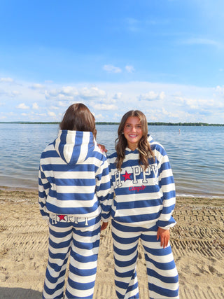 Happy Camp3r Indigo Stripe Happy Hoodie
