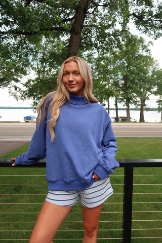 Royal Blue Vintage Wash Print Oversized Sweatshirt
