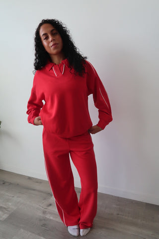 Modal Red Side Stripe Crewneck