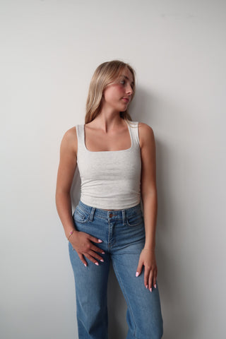 Heather White Square Neck Tank Top