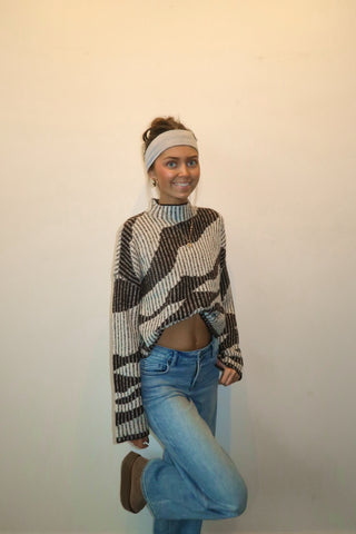 Brown & Cream Mock Neck Sweater