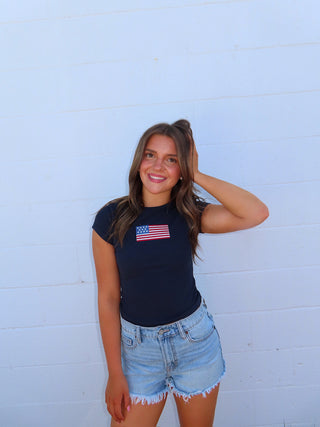 Navy Flag Embroidered T-Shirt