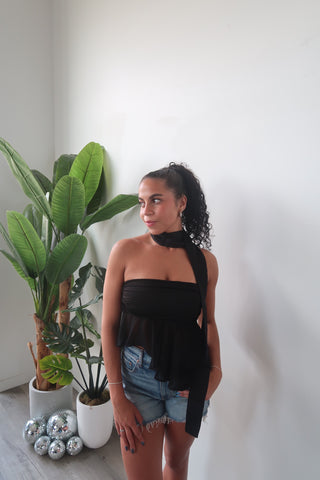Foldover Mesh Bandeau With Scarf