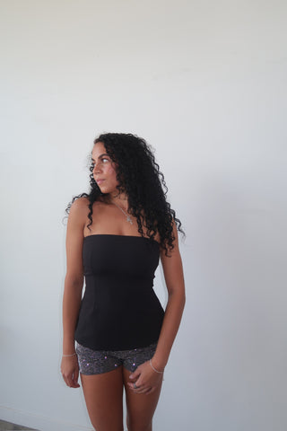Black Flare Strapless Top