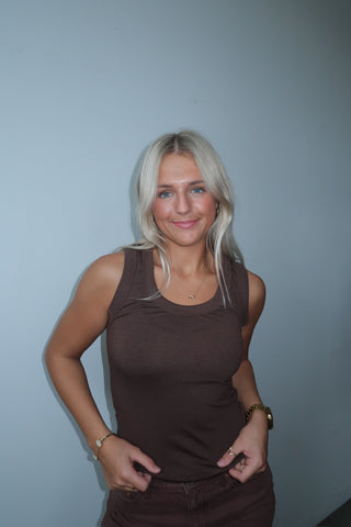Chocolate U Neck Jersey Tank Top