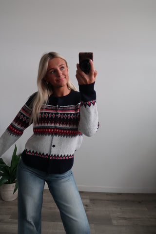 Navy & Red Cardigan Sweater