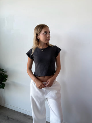Charcoal Mini Waffle Short Sleeve Top