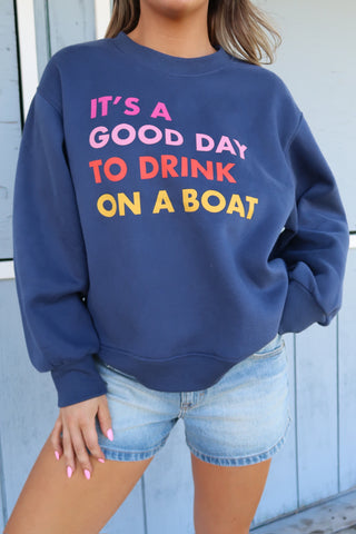 Dark Blue Drink On A Boat Sweatshirt