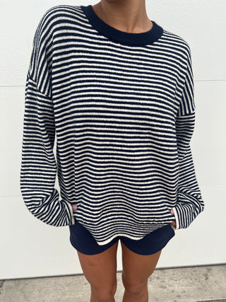 Cream & Navy Striped Sweater