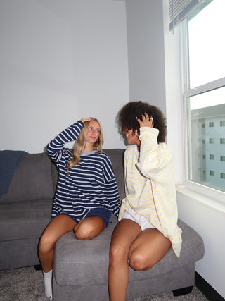 Yellow Oversized Striped Long Sleeve Top