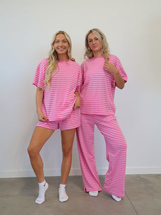 Striped Lounge Shorts - Hot Pink