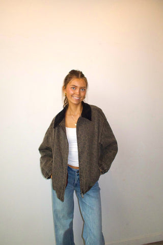 Oversized Muted Leopard Denim Barn Jacket