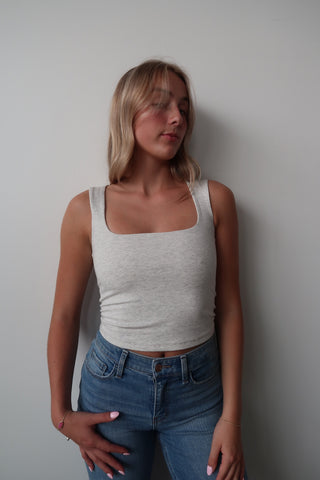 Heather White Square Neck Tank Top
