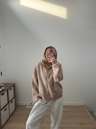 Taupe Staple Oversized Zip-Up Hoodie