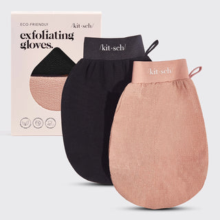 Kitsch Exfoliating Gloves 2 Piece Set - Black & Terracotta