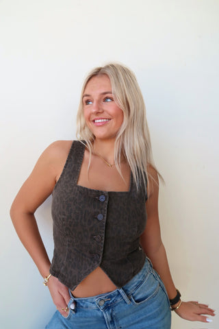 Hidden Muted Cheetah Denim Stretch Vest