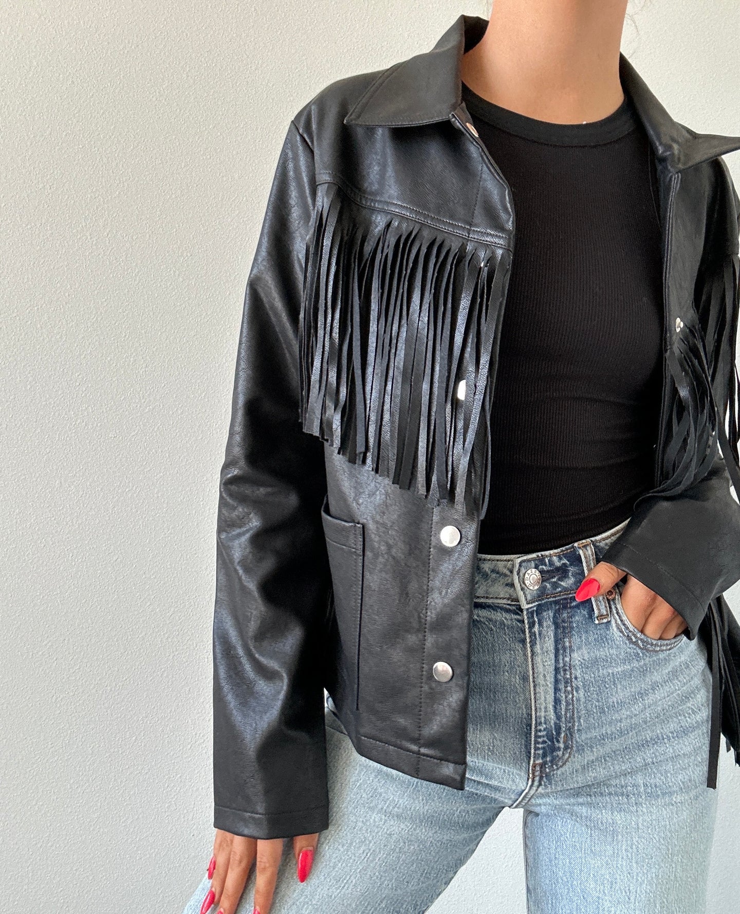 Faux Leather Fringe Jacket