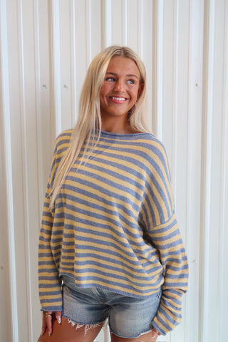 Blue And Yellow Striped Lightweight Sweater
