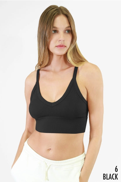 Black Ribbed V-Neck NikiBiki Bra Top