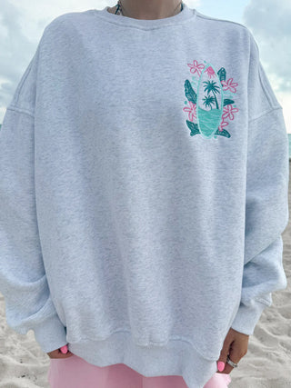 Surfing The Waves Embroidered Crewneck Sweatshirt