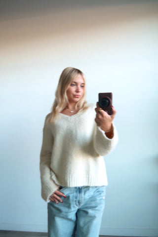Ivory V Neck Knit Sweater