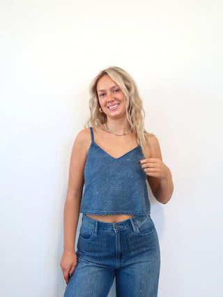 Hidden Abbey Rhinestone Cropped Tank Top