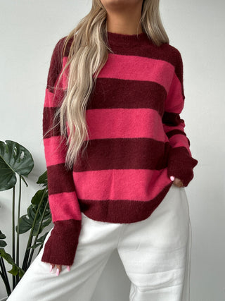 Berry Striped Oversized Sweater