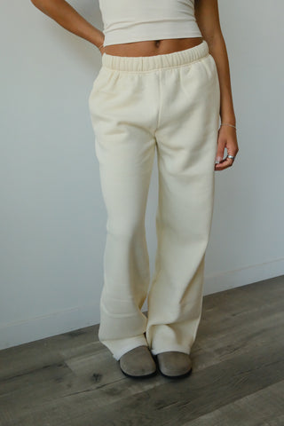 Long Ecru Staple Wide Leg Sweatpants