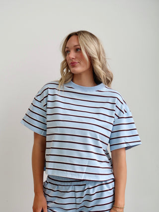 Blue/Brown Striped Short Sleeve Top