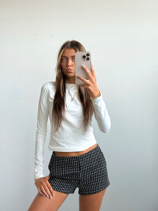 Black & White Tweed Micro Shorts