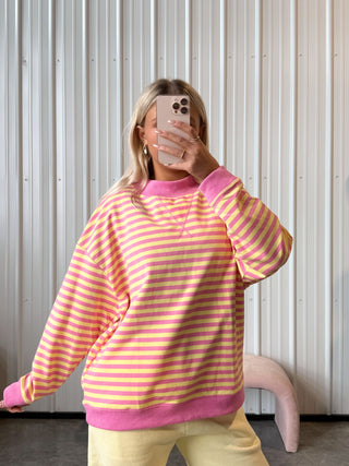 Oversized Pink Lemonade Striped Mockneck