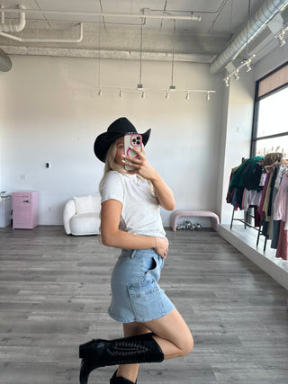 Denim Cargo Mini Skirt