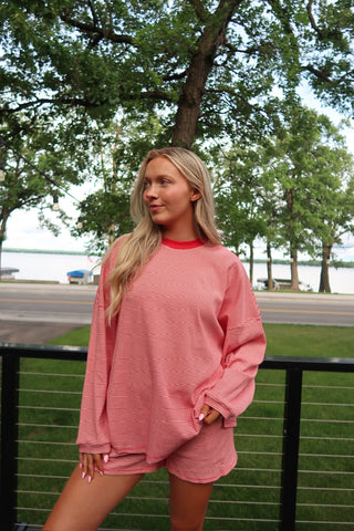 Red and White Striped Oversized Top