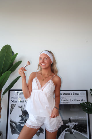 White Lace Trim Shorts