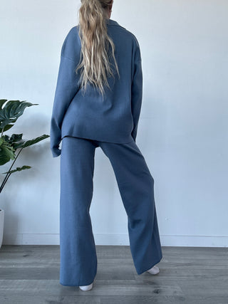 Blue Wide Leg Sweater Pants