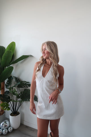 White Halter Neck Mini Dress