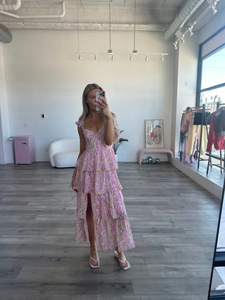 Pink Multi Floral Ruffle Maxi Dress