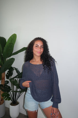 Dusty Blue Open Knit Sweater