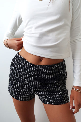Black & White Tweed Micro Shorts