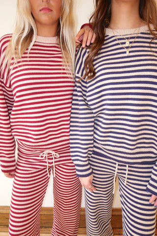 Navy & Taupe Stripe Sweater Pants