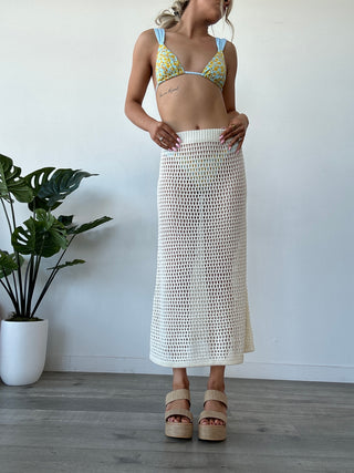 Cream Crochet Swim Cover-Up Maxi Skirt