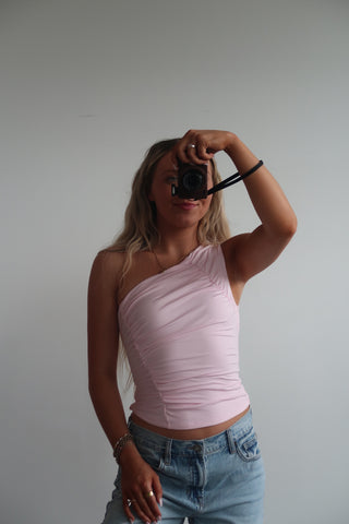 Petal Pink One Shoulder Ruched Top