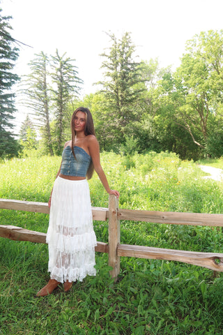 Tiered Lace Ruffle Maxi Skirt
