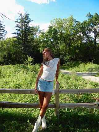 Cream Mesh Sleeveless Top