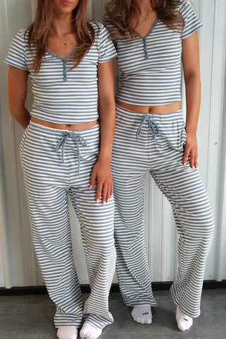 Blue & White Striped Sweatpants