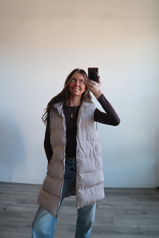 Long Ivory Hooded Puffer Vest