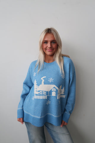 Blue Snowflake Graphic Sweater