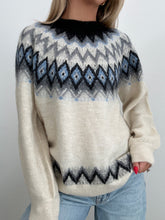 Load image into Gallery viewer, Oversized Cream With Blue Detail Sweater
